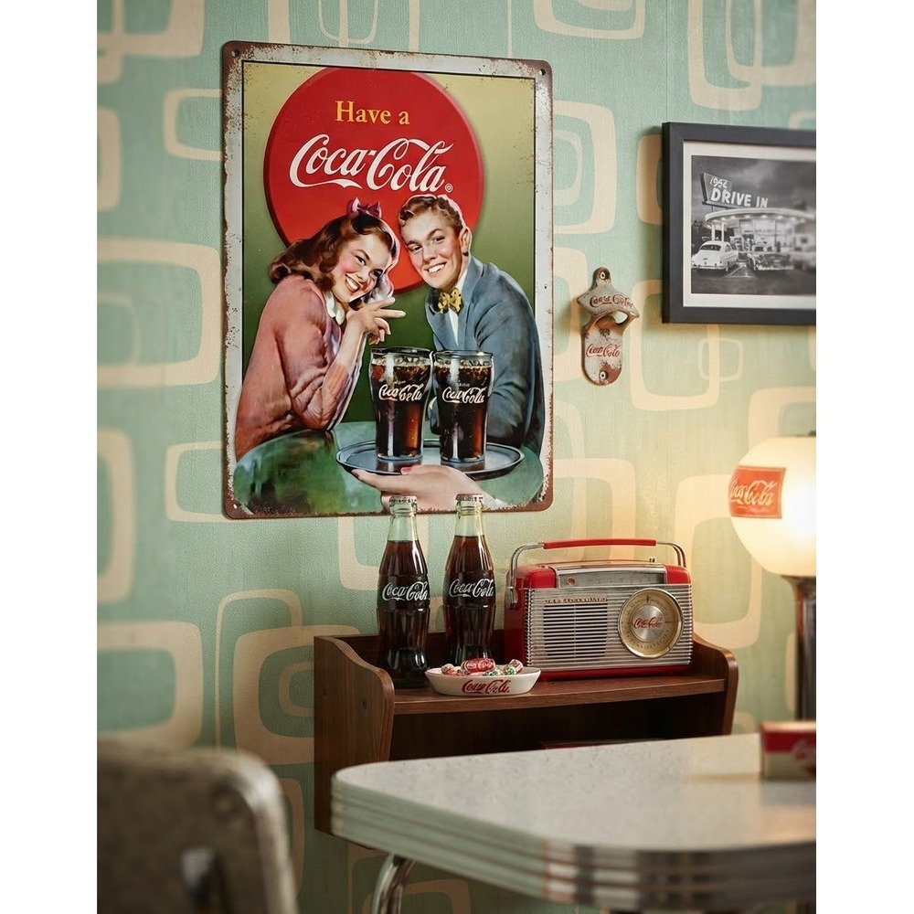 Coca-Cola Vintage Style Metal Tin Sign Retro Couple Wall Decor 16x12